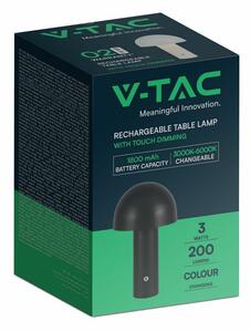 V-TAC 3W fekete asztali akkus lámpa, érintéssel vezérelhető akkumulátoros LED lámpa - SKU 7898