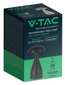 V-TAC 1W fekete, érintéssel vezérelhető akkumulátoros LED gomba alakú lámpa, CCT - SKU 7895