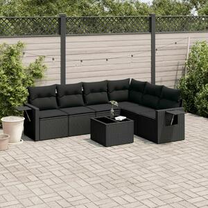 VidaXL 7 részes fekete polyrattan kerti ülőgarnitúra párnával