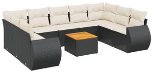 VidaXL 10 részes fekete polyrattan kerti ülőgarnitúra párnákkal