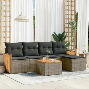 VidaXL 6 részes szürke polyrattan kerti ülőgarnitúra párnákkal