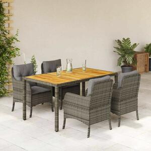 VidaXL - 5 Részes Kerti Étkezőgarnitúra - Polyrattan - Szürke