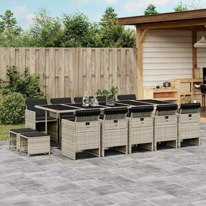 VidaXL 15 részes szürke polyrattan kerti étkezőgarnitúra párnákkal