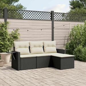 Polyrattan Kerti Ülőgarnitúra - 4 részes - Fekete