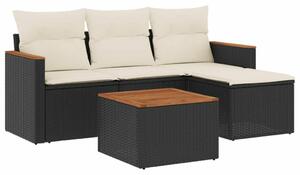 VidaXL 5 részes fekete polyrattan kerti kanapészett párnákkal
