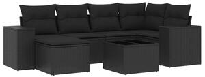 Polyrattan Kerti Ülőgarnitúra - 7 részes - Fekete