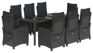 VidaXL Kerti Étkezőgarnitúra - 9 részes - Fekete Polyrattan
