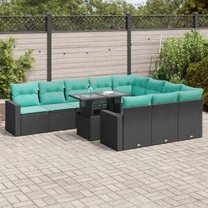 VidaXL 11 részes fekete polyrattan akácfa kerti ülőgarnitúra párnákkal