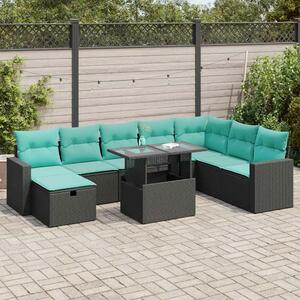 VidaXL 9 részes szürke polyrattan akácfa kerti ülőgarnitúra párnákkal
