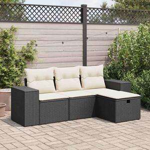 VidaXL 4 részes Kerti Ülőgarnitúra - Fekete Polyrattan