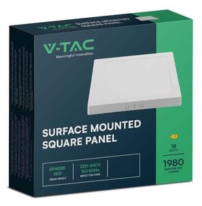 V-TAC felületre szerelhető, műanyag házas, szögletes LED panel 18W, meleg fehér - SKU 10498