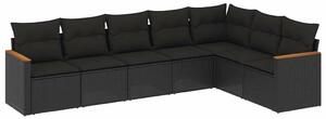 VidaXL 7 részes Kerti Ülőgarnitúra - Polyrattan - Fekete