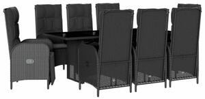 VidaXL Polyrattan Kerti Étkezőgarnitúra - 9 részes - Fekete