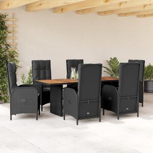 VidaXL Polyrattan Kerti Étkezőgarnitúra - 7 részes - Fekete