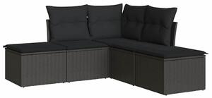 VidaXL 5 részes fekete polyrattan kerti kanapészett párnákkal