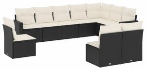 Polyrattan Kerti Ülőgarnitúra - 10 részes - Fekete