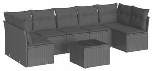 Polyrattan Kerti Ülőgarnitúra - 8 részes - Fekete