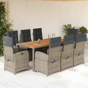 VidaXL 9 részes Kerti Étkezőgarnitúra - Polyrattan - Szürke