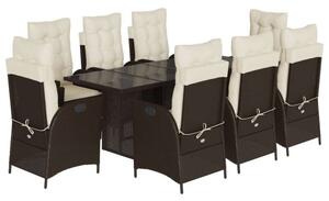 VidaXL 9 részes barna polyrattan kerti étkezőgarnitúra párnákkal
