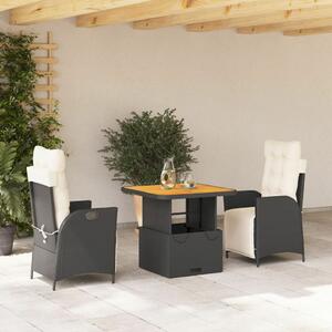 VidaXL Polyrattan Kerti Étkezőgarnitúra - 2 Szék + Asztal - Fekete