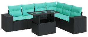 VidaXL 7 részes fekete polyrattan akácfa kerti ülőgarnitúra párnákkal