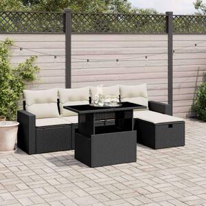 VidaXL 6 részes fekete polyrattan kerti ülőgarnitúra párnákkal