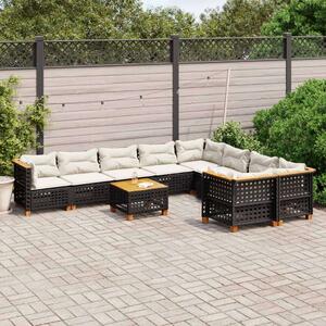 VidaXL 10 részes fekete polyrattan kerti ülőgarnitúra párnákkal