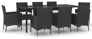 Polyrattan Kerti Étkezőgarnitúra - 9 részes - Fekete