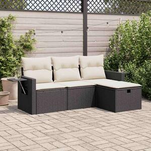 VidaXL 4 részes Kerti Ülőgarnitúra - Polyrattan - Fekete