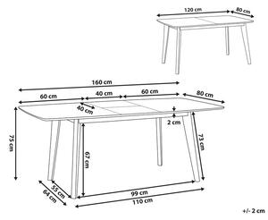 Bővíthető Fehér Modern Étkezőasztal 120/160 x 80 cm SANFORD