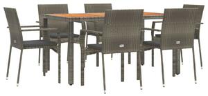 Polyrattan Kerti Étkezőgarnitúra - 7 részes - Szürke