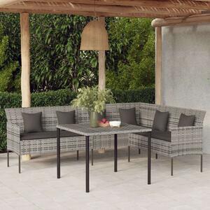 VidaXL 2 részes szürke polyrattan kerti étkezőgarnitúra párnákkal