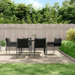 VidaXL 7-részes polyrattan és acél kerti étkezőgarnitúra párnával