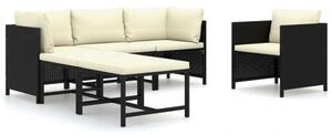 Polyrattan Kerti Ülőgarnitúra - 6 részes - Fekete