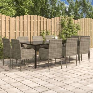 Polyrattan Kerti Étkezőgarnitúra - 11 részes - Fekete-Szürke