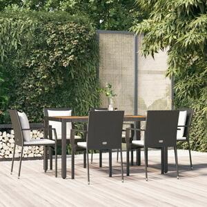 VidaXL 7 részes fekete polyrattan kerti étkezőgarnitúra párnával
