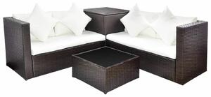 VidaXL 4-részes barna polyrattan kerti bútorszett párnákkal