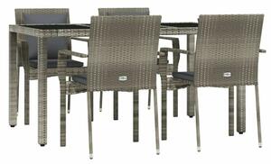 VidaXL 5 részes szürke polyrattan kerti étkezőgarnitúra párnával