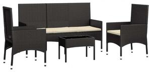 VidaXL Kerti Ülőgarnitúra - 4 részes - Fekete Polyrattan