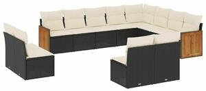 VidaXL Polyrattan Kerti Ülőgarnitúra - 12 részes - Fekete