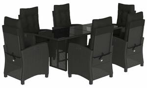 VidaXL Polyrattan Kerti Étkezőgarnitúra - 7 részes - Fekete