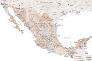 Térkép Map of Mexico in neutral watercolor, Blursbyai, (40 x 26.7 cm)