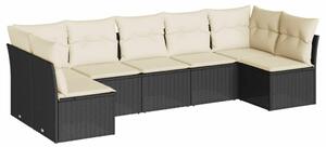Polyrattan Kerti Ülőgarnitúra - 7 részes - Fekete