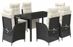VidaXL Polyrattan Kerti Étkezőgarnitúra - 7 részes, Fekete