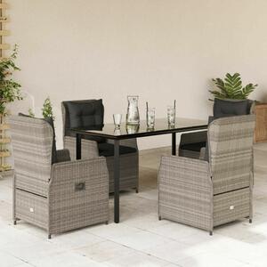 VidaXL 5részes világosszürke polyrattan kerti étkezőgarnitúra párnával