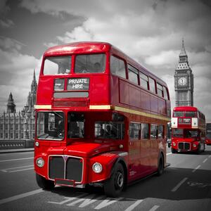 Illusztráció LONDON Red Buses on Westminster Bridge, Melanie Viola