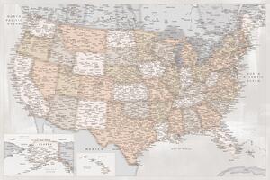 Térkép Highly detailed map of the United States in rustic style, Blursbyai, (40 x 26.7 cm)