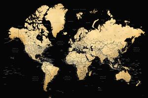 Térkép Black and gold detailed world map with cities, Eleni, Blursbyai