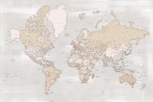 Térkép Rustic detailed world map with cities, Lucille, Blursbyai, (40 x 26.7 cm)