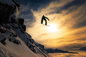 Fotográfia Sunset Snowboarding, Jakob Sanne, (40 x 26.7 cm)